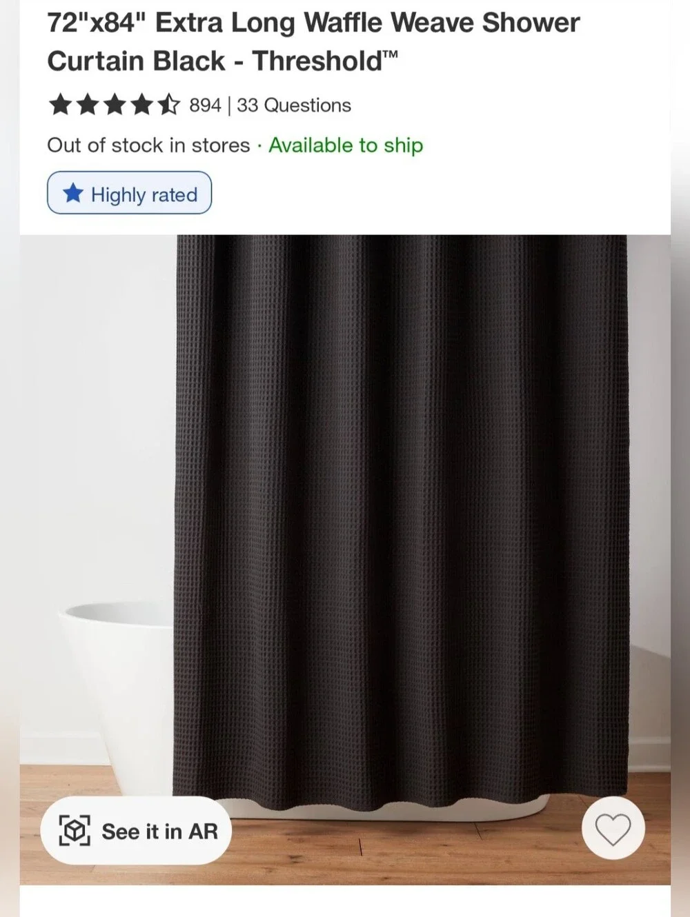 Threshold Black Waffle Weave Shower Curtain